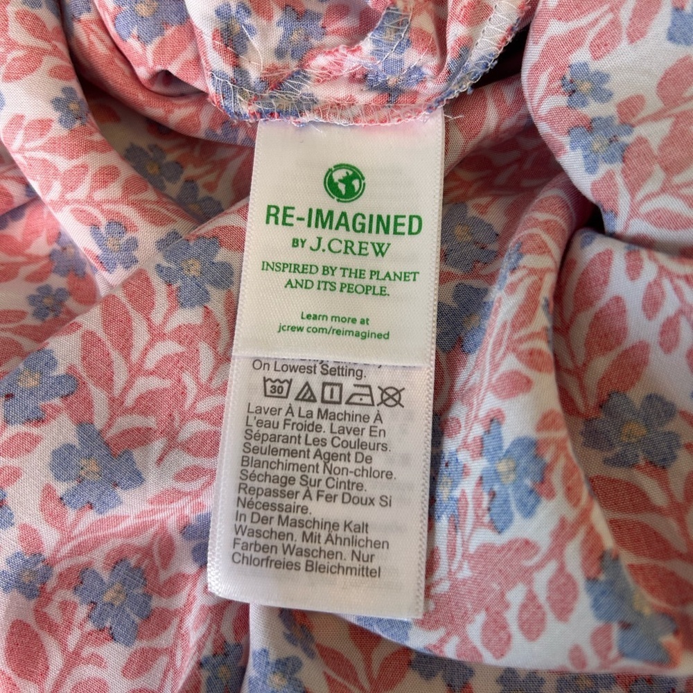 J. Crew Factory Ruffle Midi Curved Hem Dress 14 Women’s Red Blue Floral - Picture 8 of 8